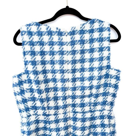 NWT Ann Taylor Blue White Textured Houndstooth Plaid Square Neck Dress Petite 12 - Picture 10 of 12